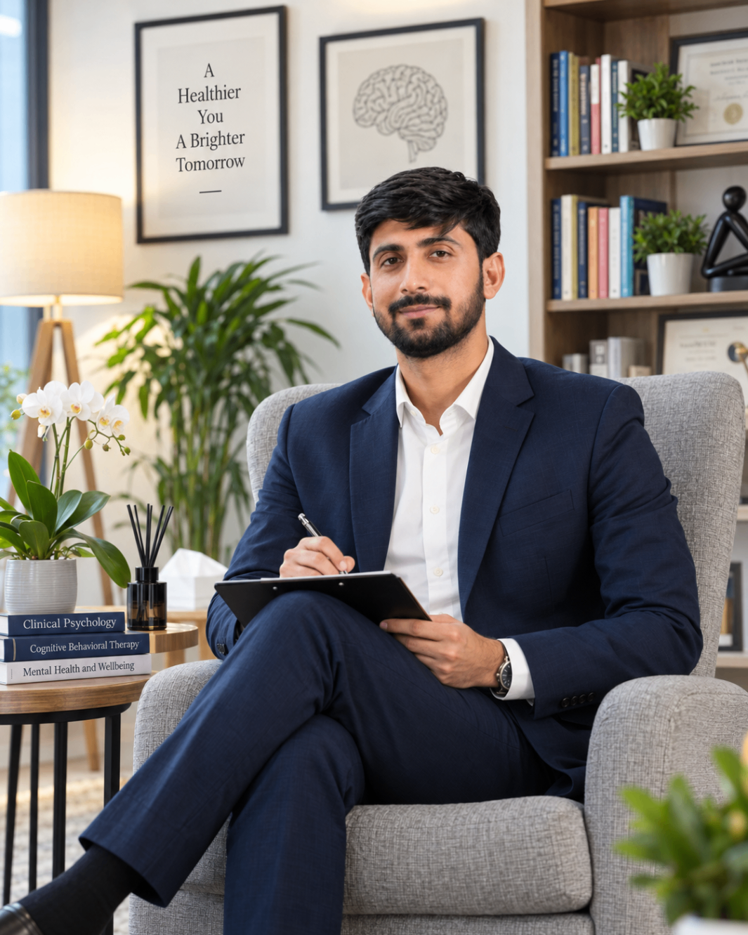 Tayyab Murtaza, Clinical Psychologist and Hypnotherapist, in his consultation room
