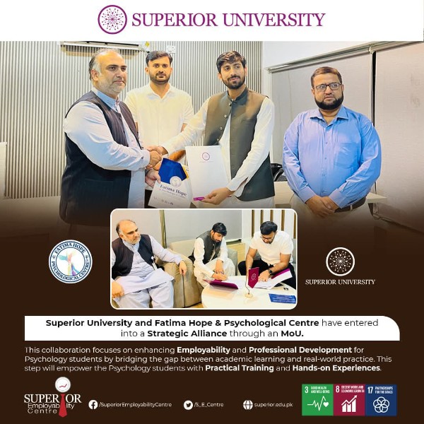MoU signing between Superior University and Fatima Hope & Psychological Centre