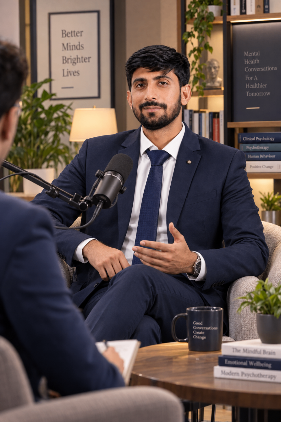 Tayyab Murtaza recording a mental health podcast